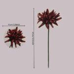 Dimensions of an artificial maroon dahlia flower stem showing 47cm height and 15cm flower head diameter.