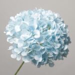 NB8Floral brand baby blue artificial hydrangea flower head with realistic petals on a long green stem.