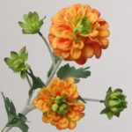 NB8Floral 20.4-inch artificial orange Dahlia spray featuring two full-bloom flower heads and three green buds.