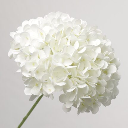 NB8Floral brand pure white faux hydrangea stem, a clean and elegant artificial flower for minimalist decor.