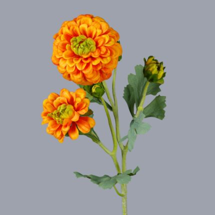 NB8Floral 20.4-inch artificial orange Dahlia spray featuring two full-bloom flower heads and three green buds.