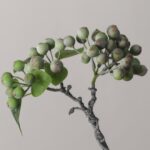 Realistic faux berry stem featuring dense clusters of small, matte dark green and purple-toned berries on a detailed, textured artificial branch.