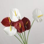 Mixed bouquet arrangement combining red and white artificial anthurium flower stems.