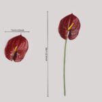 Dimension infographic of artificial red anthurium flower showing 58cm stem length and 11cm head width.