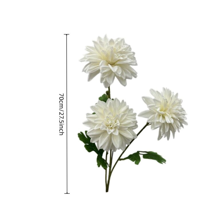 Silk-Hanging millet-YY2005: three white artificial dahlias on a stem