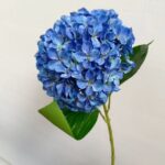 Artificial blue silk hydrangea flower cluster for home decor and crafts.