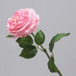 Realistic pink artificial rose on a stem, perfect for wedding bouquets or home decor arrangements.