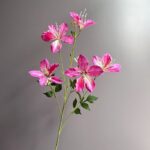 Realistic artificial pink silk lilies arranged on green stems for home floral décor.