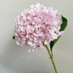 Artificial pink silk hydrangea flower cluster for home decor, perfect everlasting bouquet.
