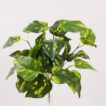 Artificial variegated green plastic leaves for realistic home and craft decor