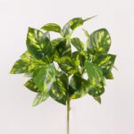 Artificial PVC leaves with green and yellow variegation, perfect for decorative home decor or fake plants.