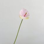 Realistic faux Anthurium bloom on a stem, ideal as wedding or home artificial decor.