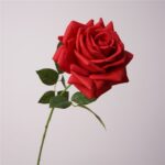 Realistic red rose artificial flower stem suitable for wedding or lasting home decoration.