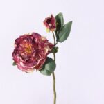 Two heads of artificial silk peonies with green leaves, perfect for floral arrangements.
