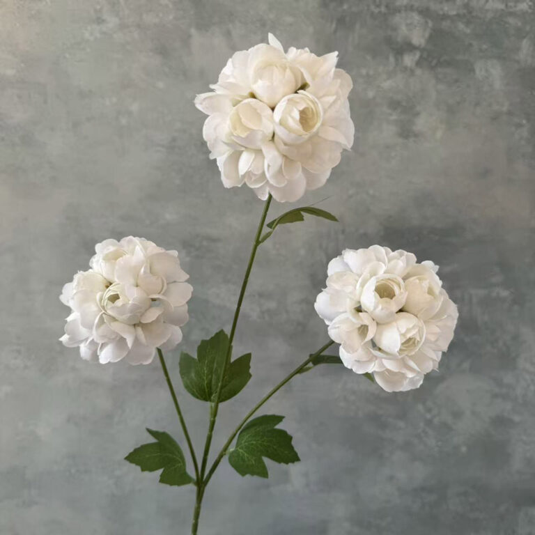 Three heads of realistic white silk-grape flowers ideal for artificial wedding flowers and home decor.