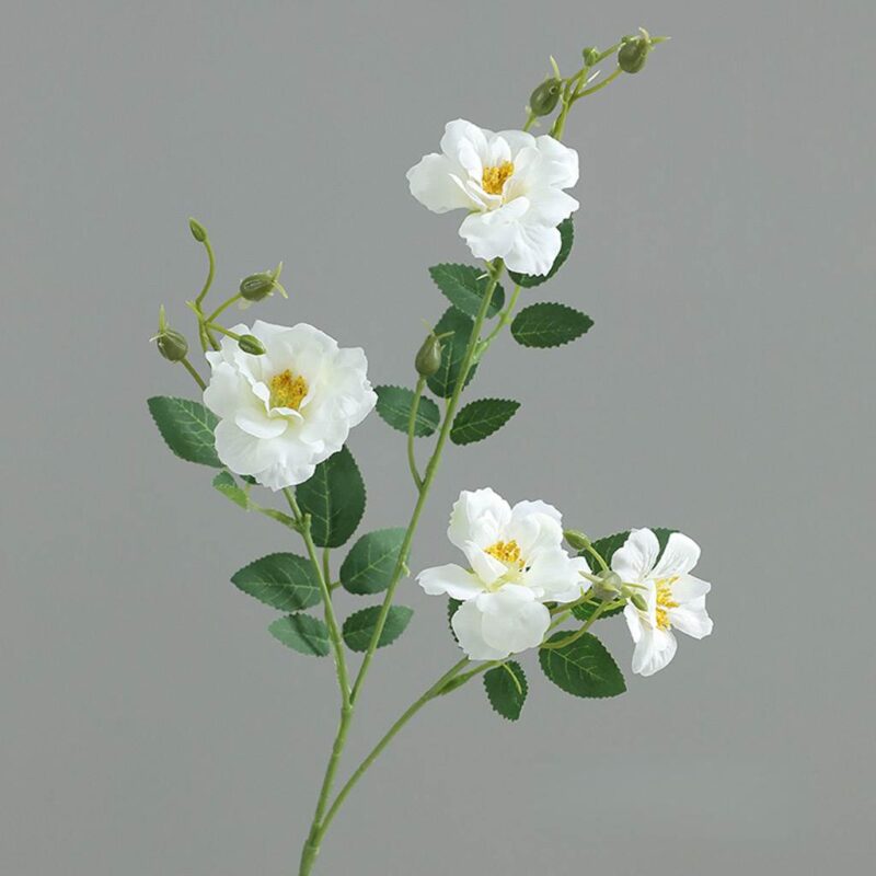 Realistic white silk rose stems, perfect artificial flowers for wedding or permanent home decor accent.