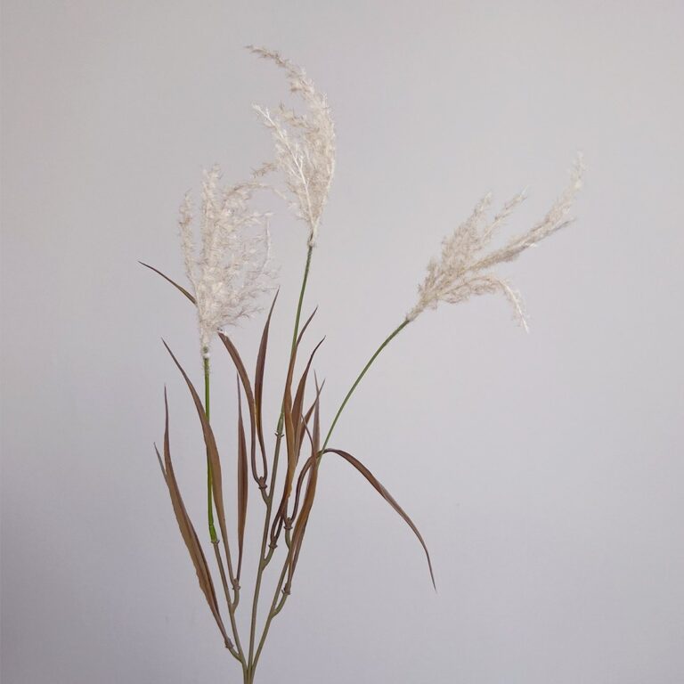 Dried silk reed plumes with natural stalks, perfect for rustic boho home floral decor.