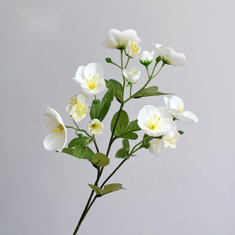 Artificial white Eranthis flower spray bouquet on green stem