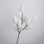 Artificial bunny tails decor with nine fluffy white plumes arranged on a single plastic stem.