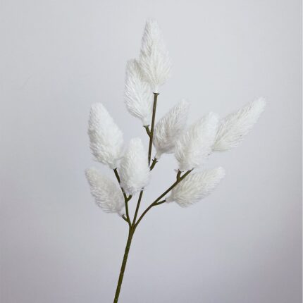 Artificial bunny tails decor with nine fluffy white plumes arranged on a single plastic stem.