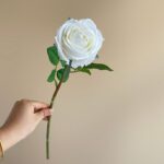 Realistic white rose artificial flowers stem for wedding or elegant home decor accents.