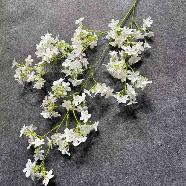 White silk lilac blossoms arrangement on stems, perfect for artificial floral decor.