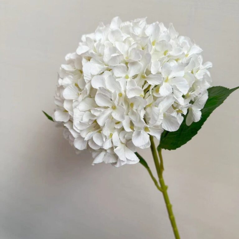 Realistic white silk hydrangea flower bouquet for artificial floral arrangements.