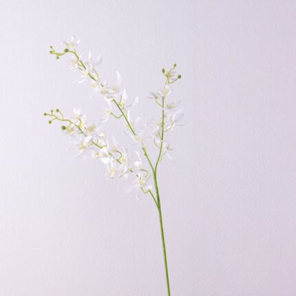 Artificial silk white Vanda orchid arrangement with delicate blooms on slender stems.
