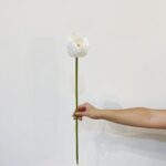 Artificial white silk lotus flower on a green stem, designed for home decor.