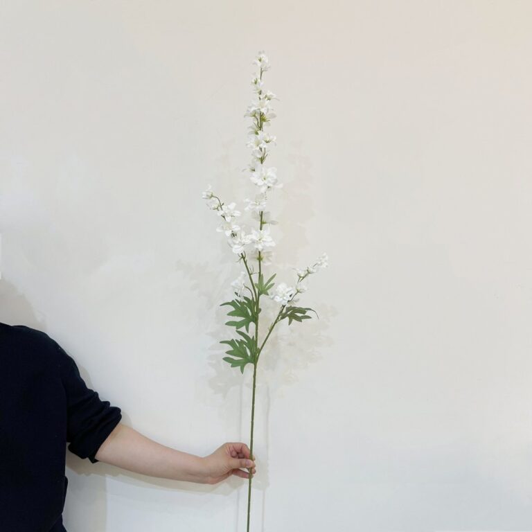 White silk artificial delphinium floral bouquet for modern home decor.
