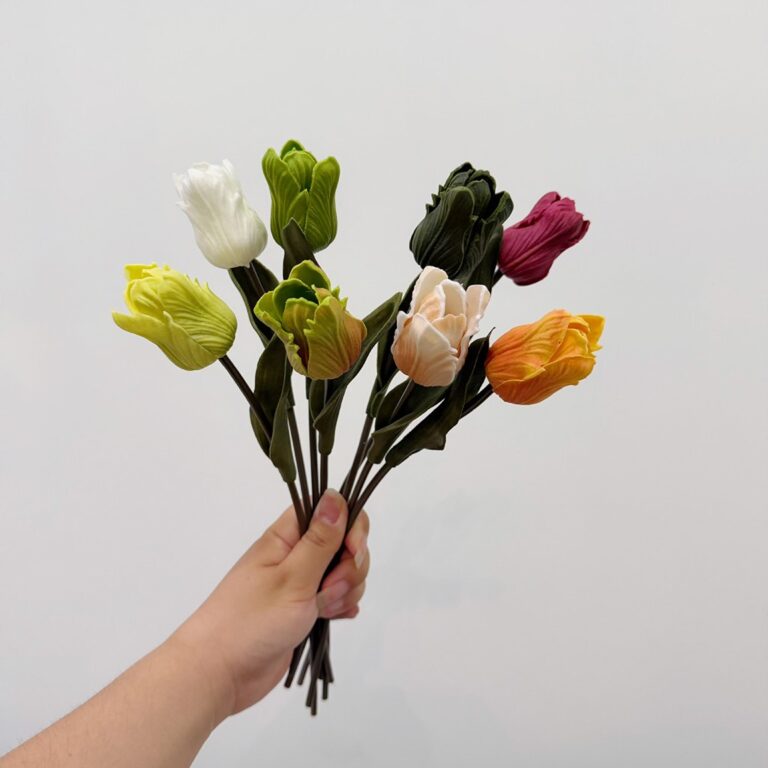 Vibrant bouquet of realistic artificial tulips, perfect for wedding or home decor arrangements.