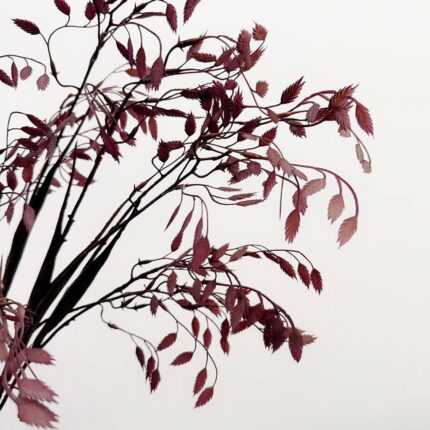 Deep red plastic leaf branches perfect for wedding centerpieces or realistic artificial home decor.