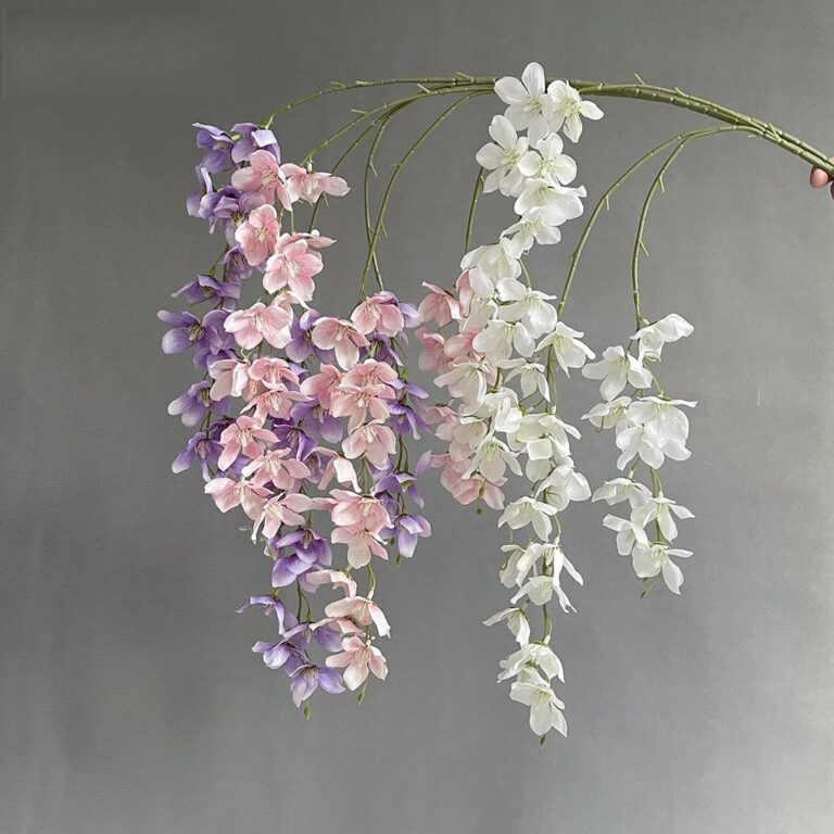 Realistic silk jasmine artificial flowers in pink, purple, and white for wedding or home decor.