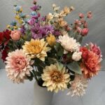 Realistic artificial flowers bouquet featuring silk dahlias, ideal for wedding and home centerpieces.