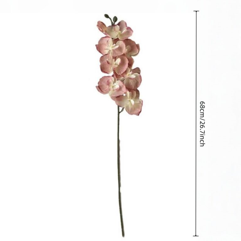 Single stem of pink silk orchids with eight flower heads for artificial floral arrangements