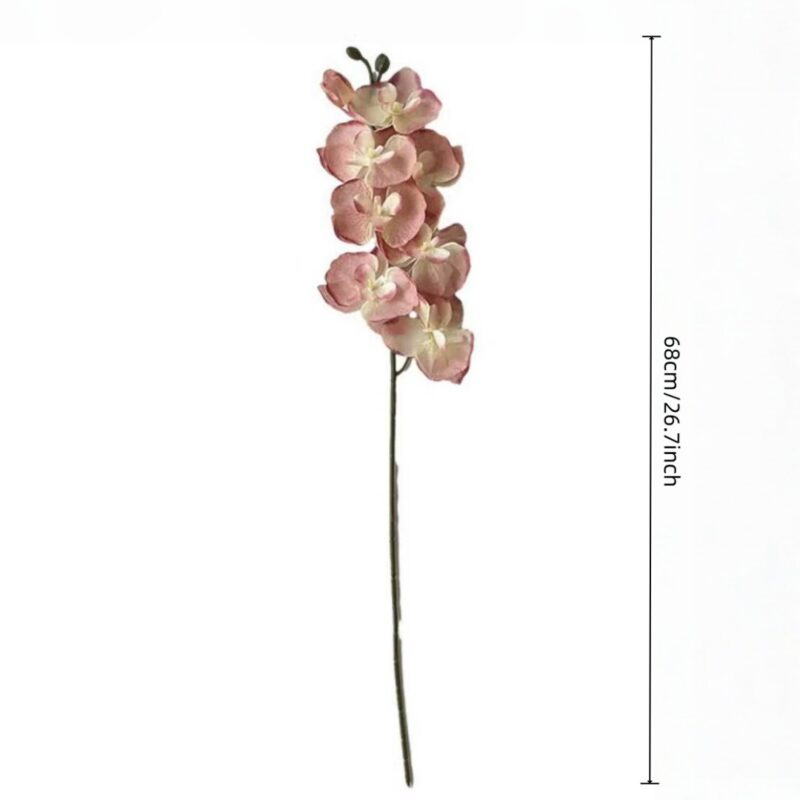 Single stem of pink silk orchids with eight flower heads for artificial floral arrangements
