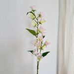 Silk artificial bluebell stem with pale pink and white blooms, ideal for spring floral home decoration.