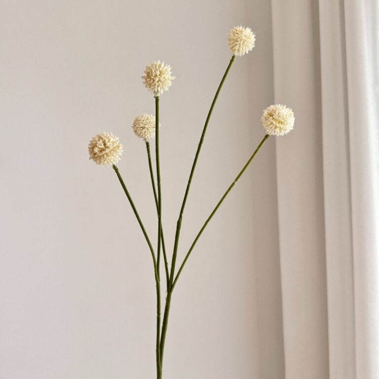 Artificial silk dandelions with five fluffy white heads, ideal for elegant home decoration.