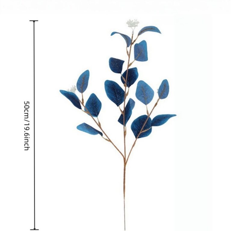 Artificial faux blue silk leaf branches for home and wedding decor.