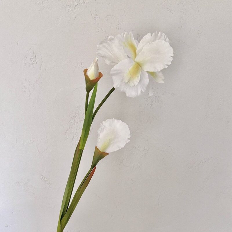 White faux silk iris bouquet featuring three artificial flower heads for home decor.