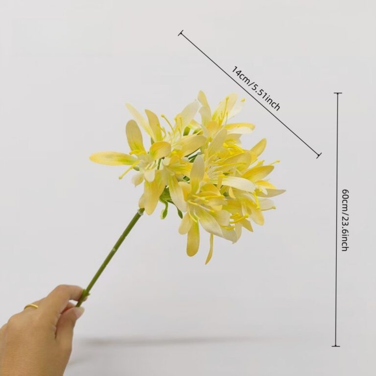 Realistic silk yellow Agapanthus flower branch decor setup for artificial floral arrangements.