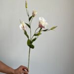 Silk artificial Platycodon flower bouquet featuring white and purple blooms on green stems