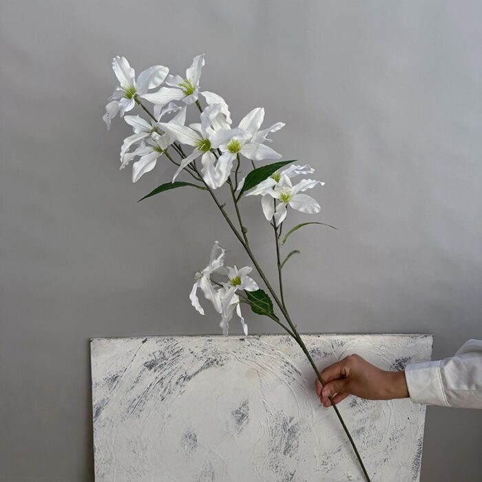 Premium Artificial Lilies Bouquet - White Faux Floral Branch Decor Artificial white lilies branch, featuring 12 realistic fabric flower heads for home decor.