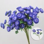 Artificial blue floral bouquet of silk flowers and deep purple blooms for lasting home decoration