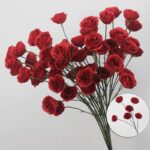 Artificial red silk rose bouquet arrangement for home decoration.