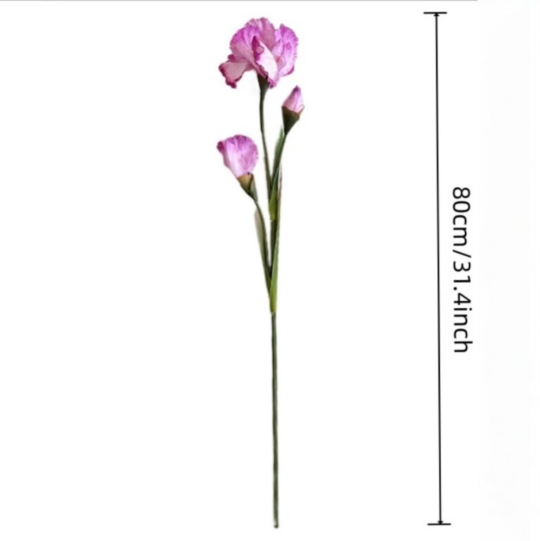 Three-head artificial silk iris bouquet, featuring vibrant purple and pink faux floral decoration.
