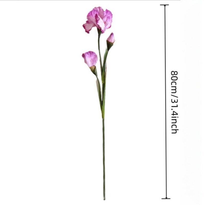 Three-head artificial silk iris bouquet, featuring vibrant purple and pink faux floral decoration.