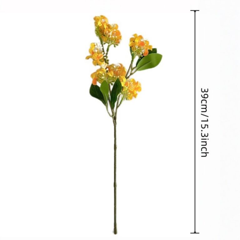 Artificial silk orange jasmine flower stem with realistic leaves for home decor.
