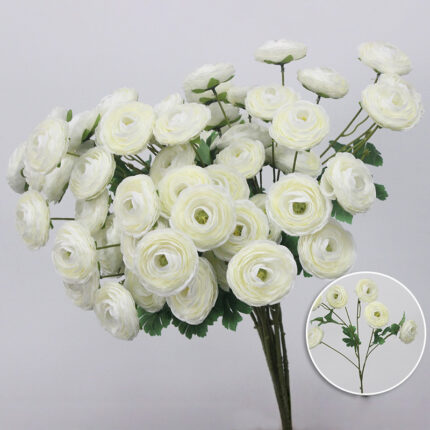 Bundle of white silk lotus flowers, 6 heads, artificial floral arrangement for decor.