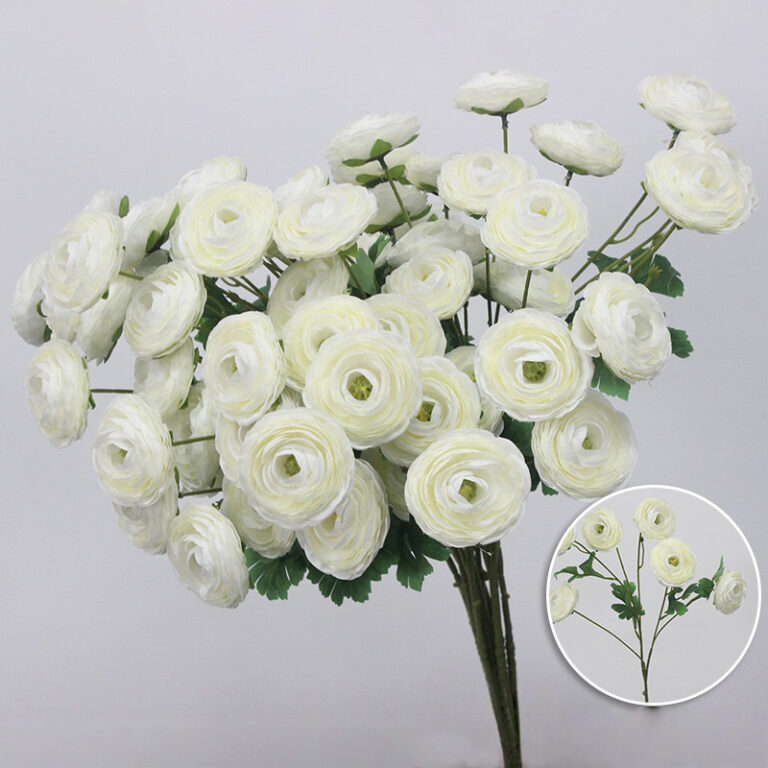 Bundle of white silk lotus flowers, 6 heads, artificial floral arrangement for decor.